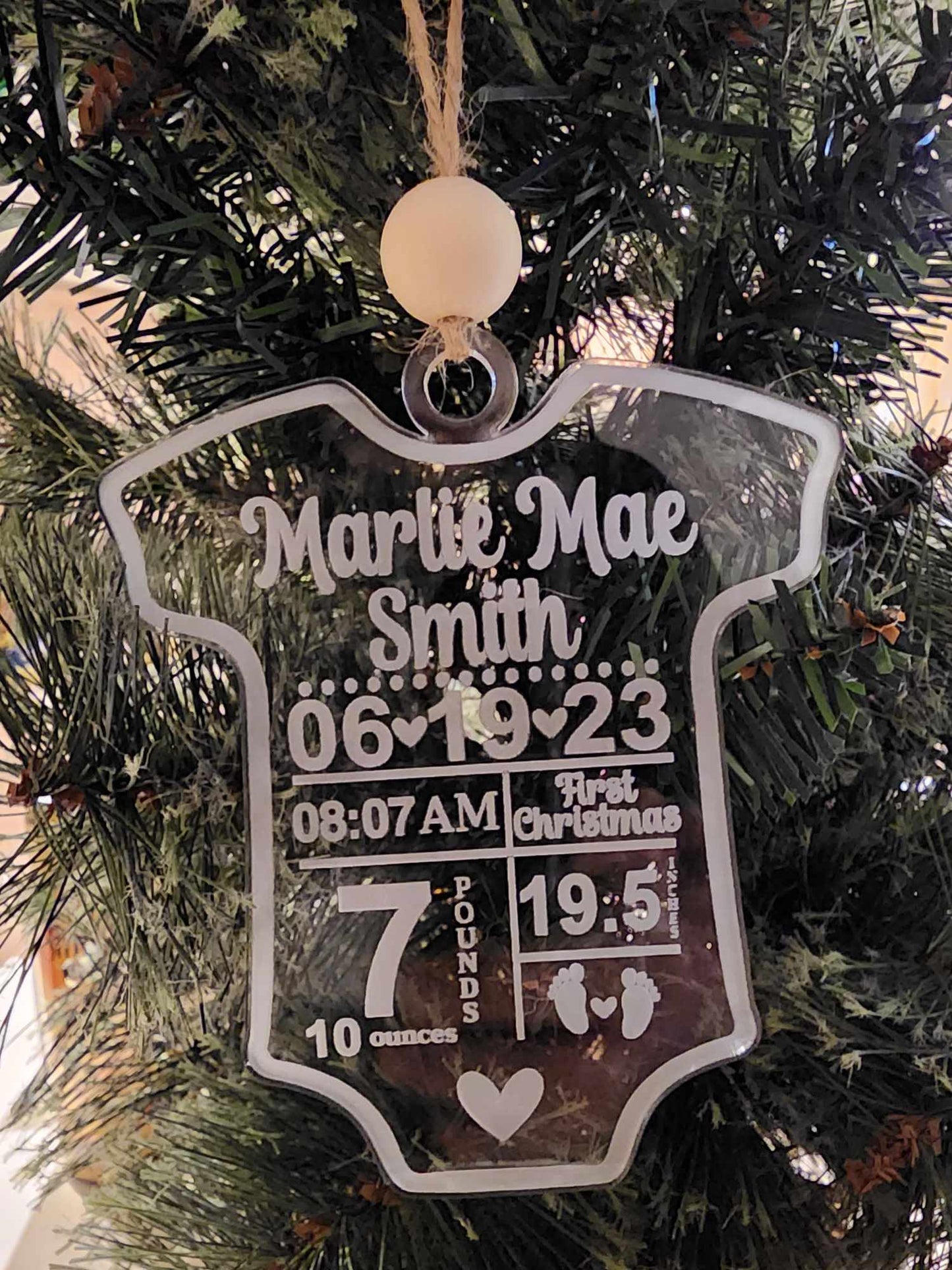 Acrylic Baby's first Christmas birth stats ornament