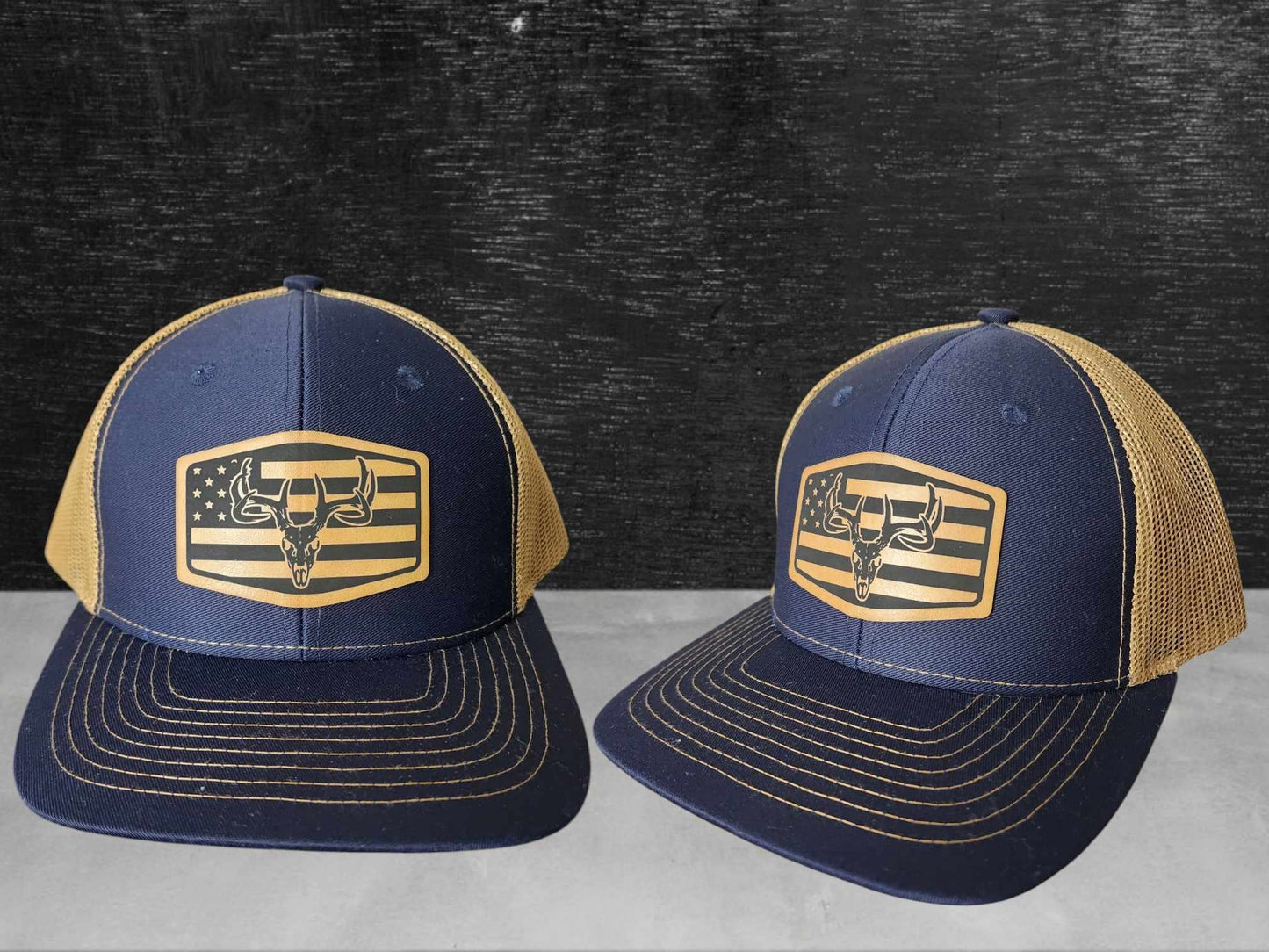 Deer skull American flag trucker hat