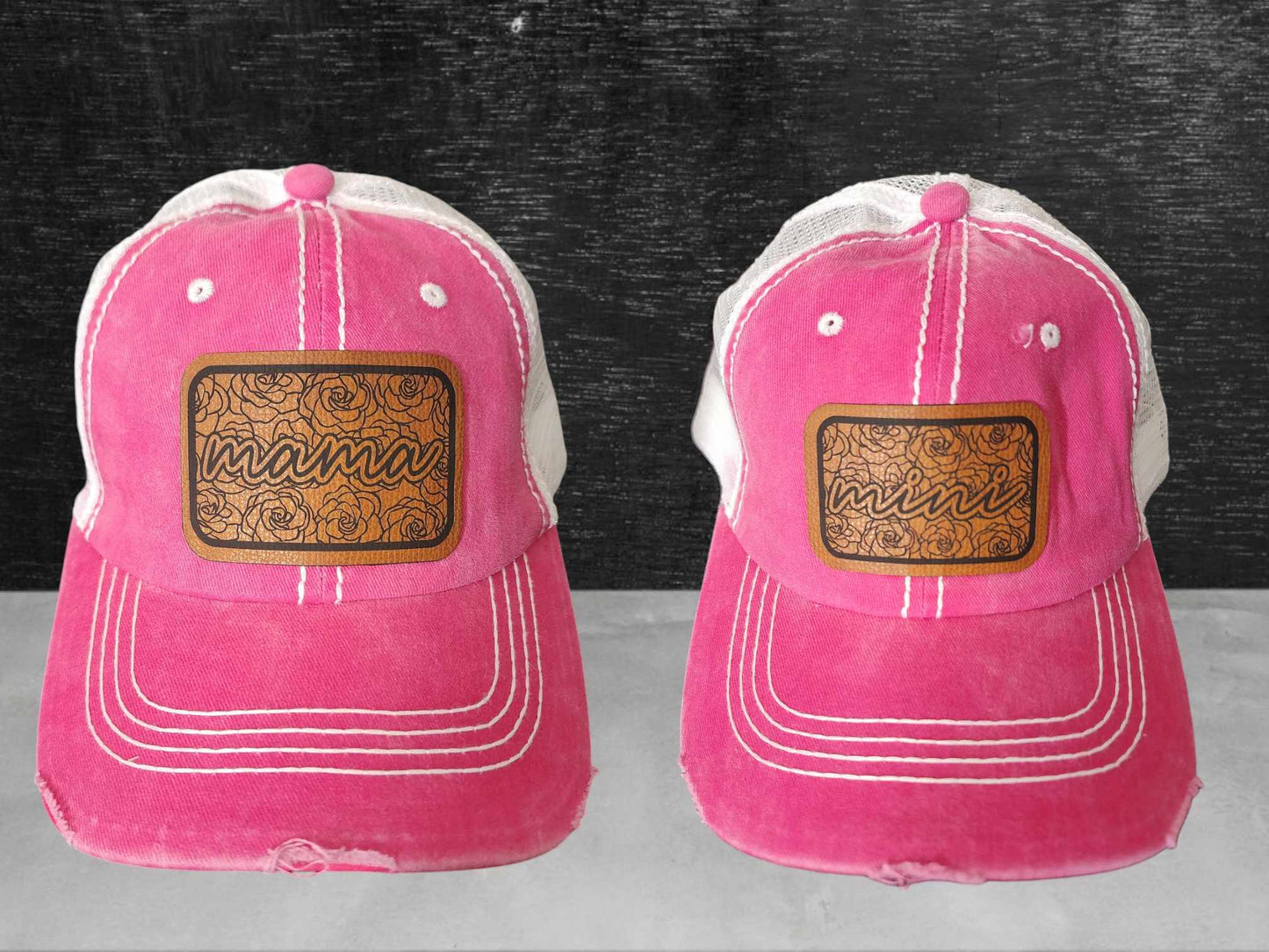 Mama Mini rose print ponytail hat set