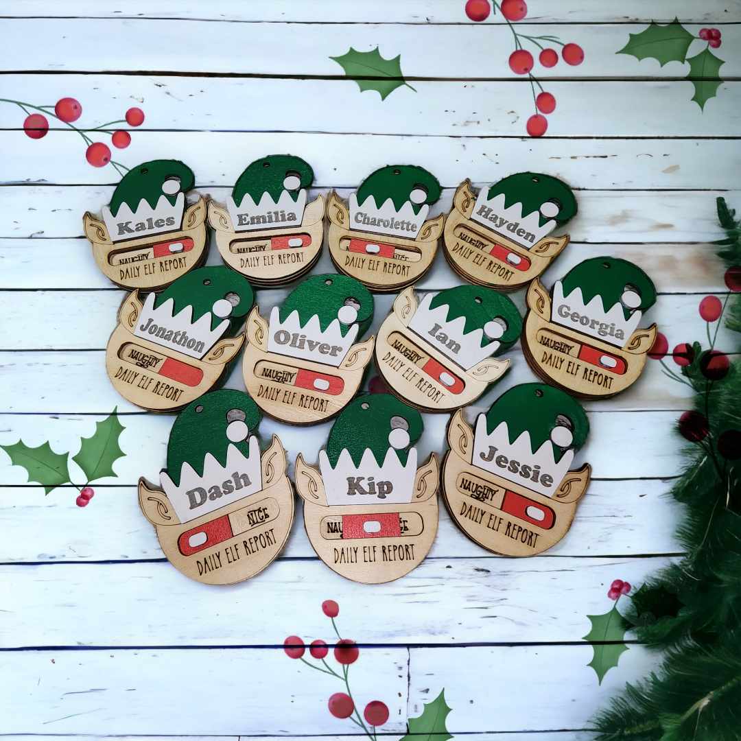 Daily elf report ornament, toggles between naughty and nice
