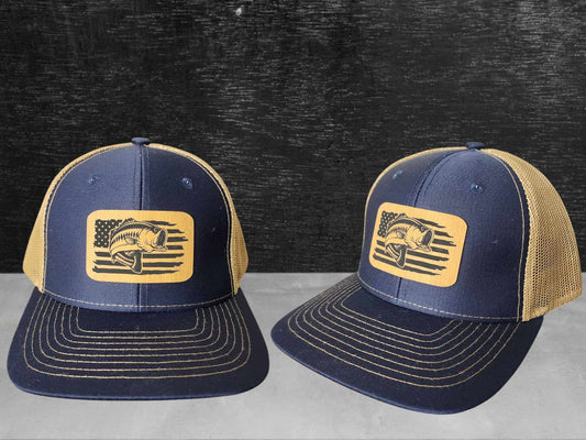 Bass fish American flag trucker hat