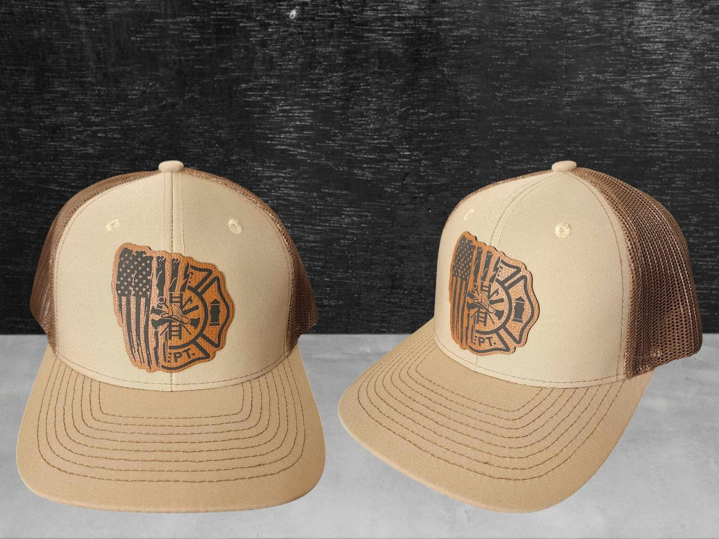 Firefighter American flag Maltese cross trucker hat