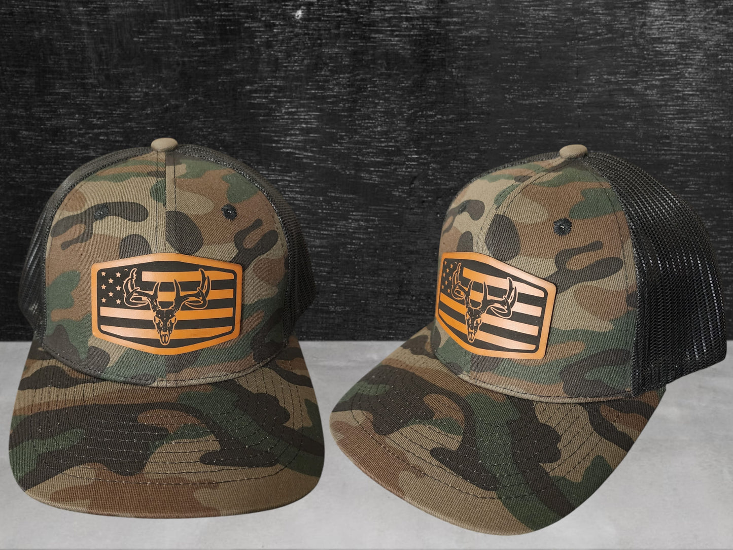 Deer skull American flag trucker hat