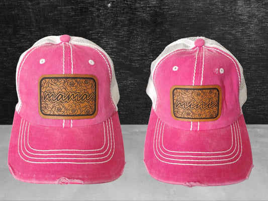 Mama Mini rose print ponytail hat set