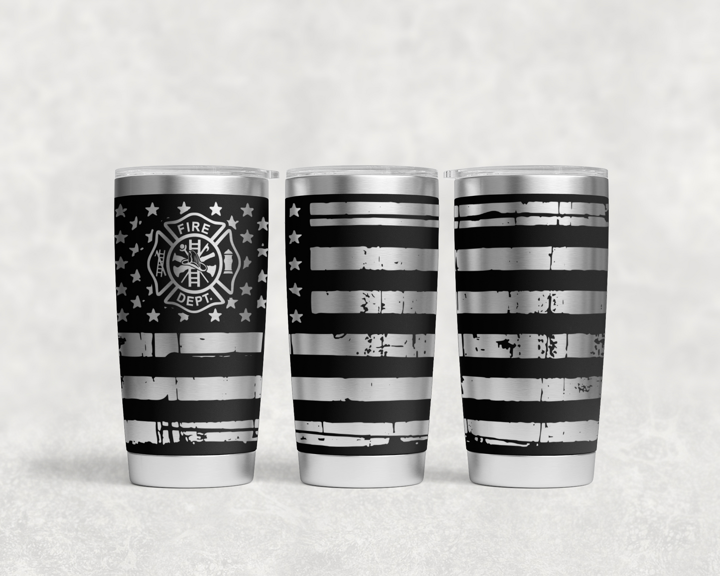 Firefighter distressed flag tumbler wrap