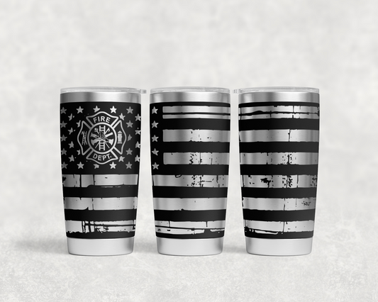Firefighter distressed flag tumbler wrap