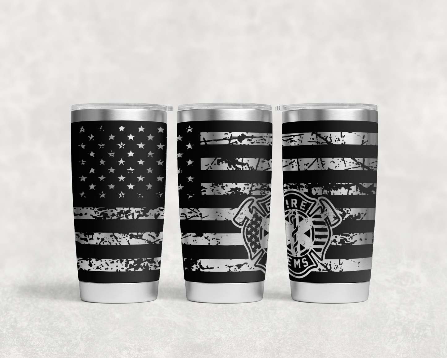 Firefighter EMS distressed flag tumbler wrap