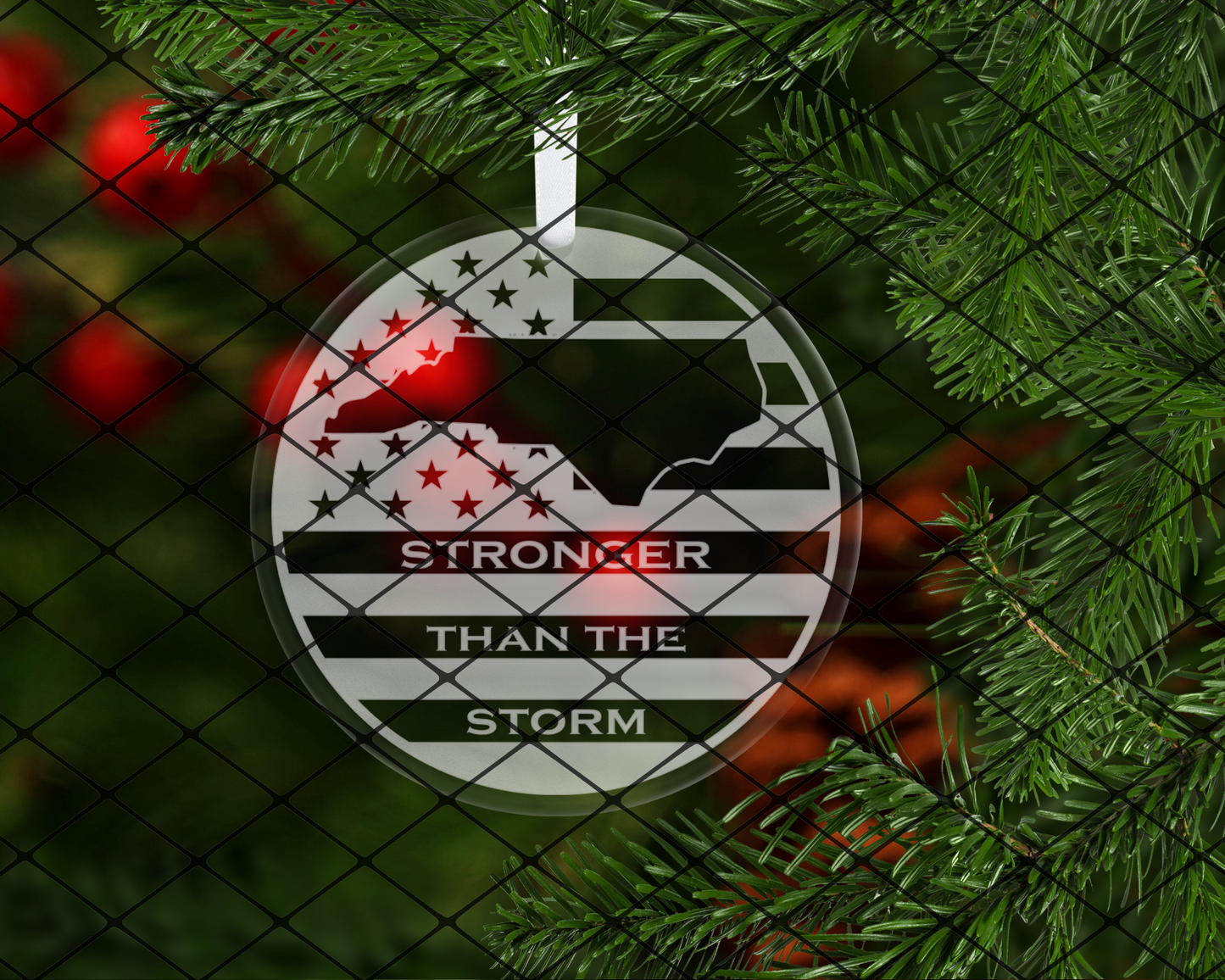 Stronger than the storm North Carolina: choose between wooden or clear acrylic ornaments